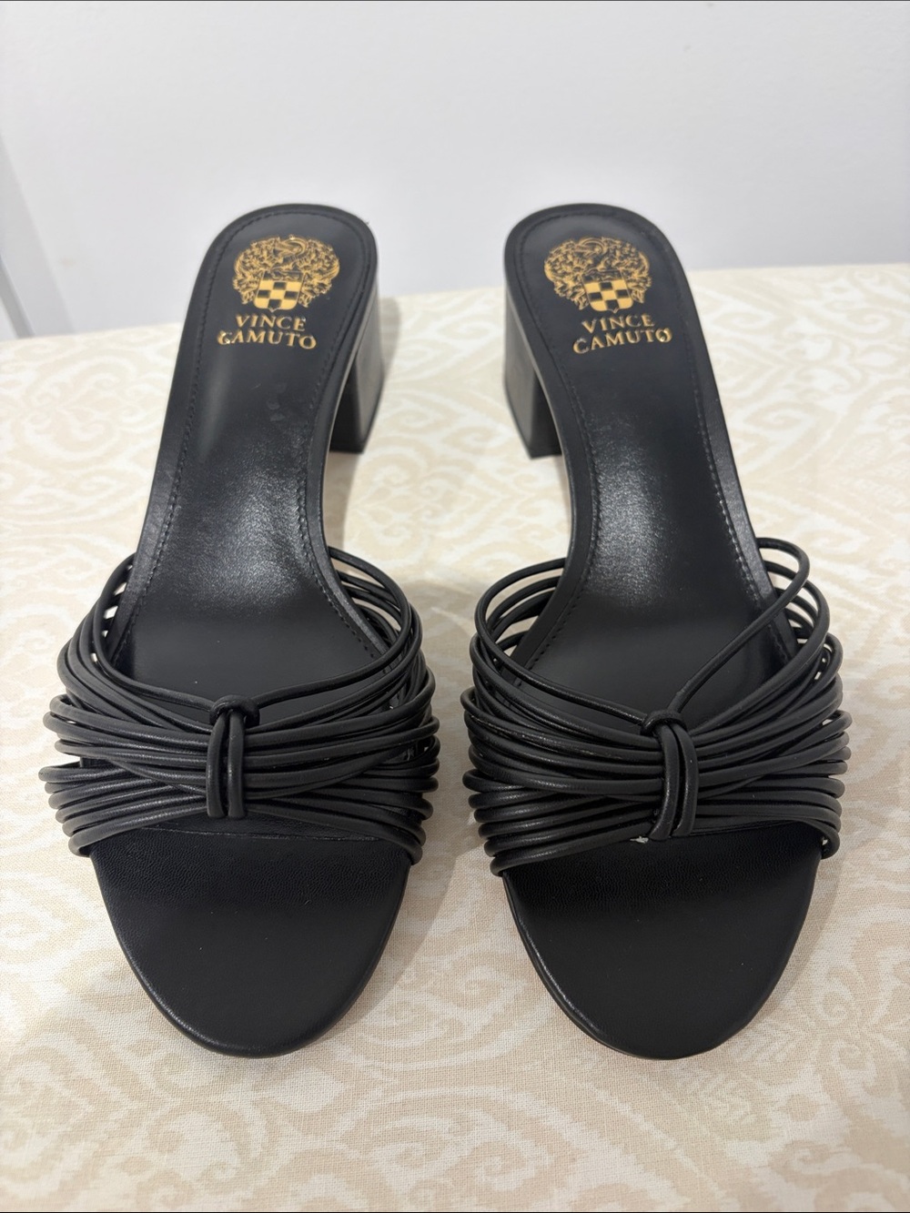 Vince Camuto Black Strappy Knot Slide Heels